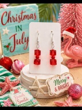 Handmade Red Crystal Bead Drop Earrings